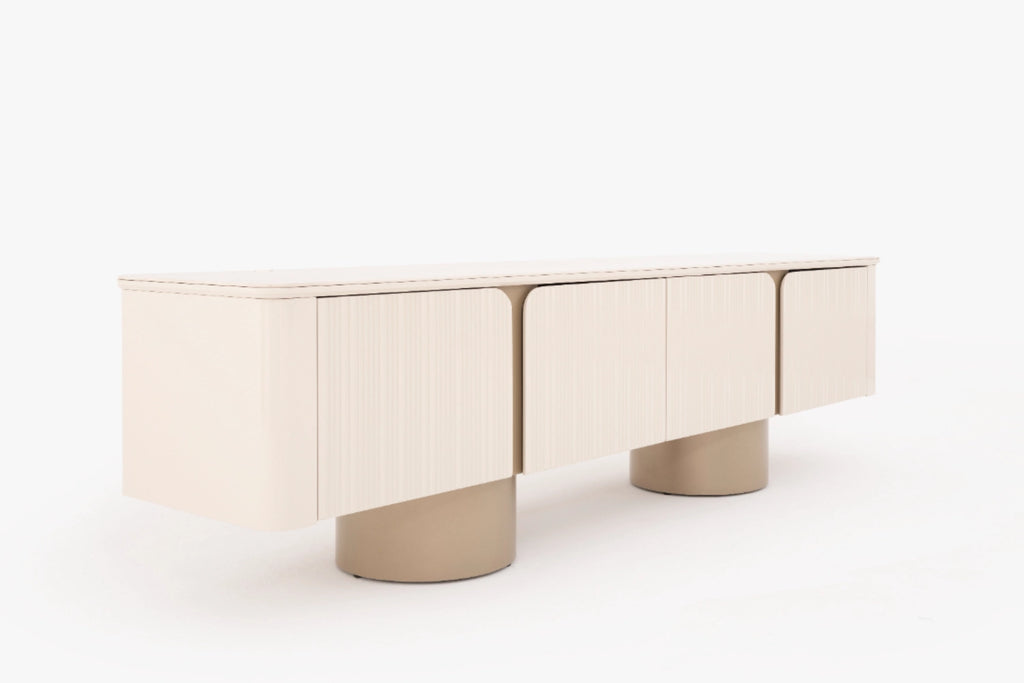 Venice Esszimmer Set – Keramik Esstisch, Sideboard, Spiegel & 6 Stühle in Beige