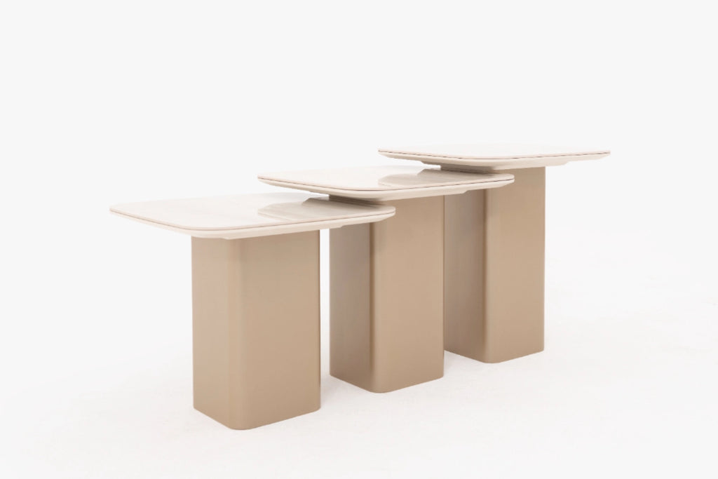 Venice Esszimmer Set – Keramik Esstisch, Sideboard, Spiegel & 6 Stühle in Beige