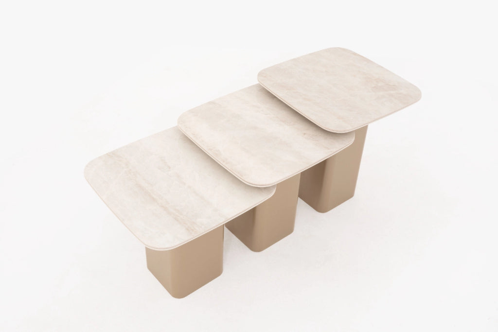 Venice Esszimmer Set – Keramik Esstisch, Sideboard, Spiegel & 6 Stühle in Beige