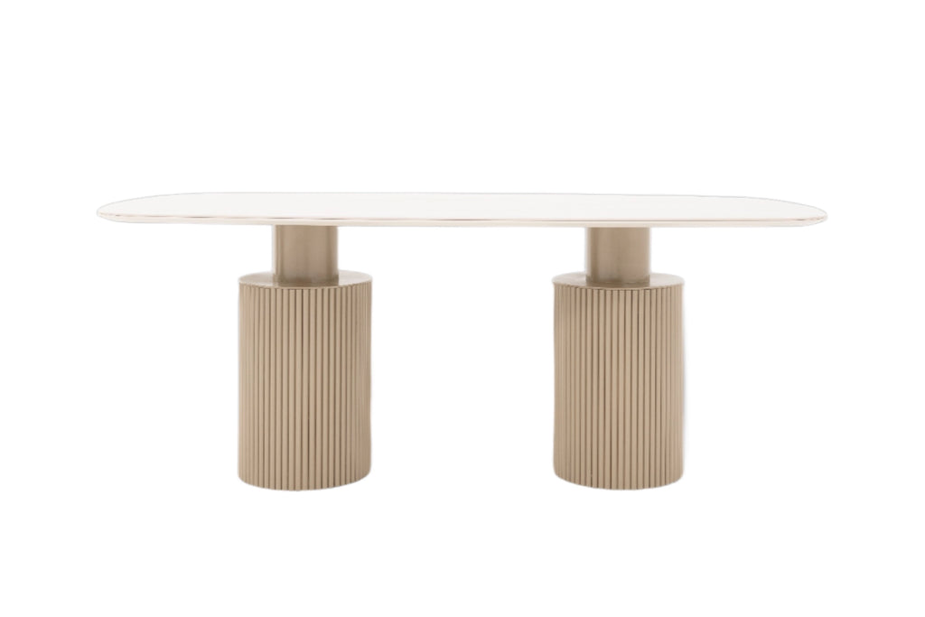 Venice Esszimmer Set – Keramik Esstisch, Sideboard, Spiegel & 6 Stühle in Beige