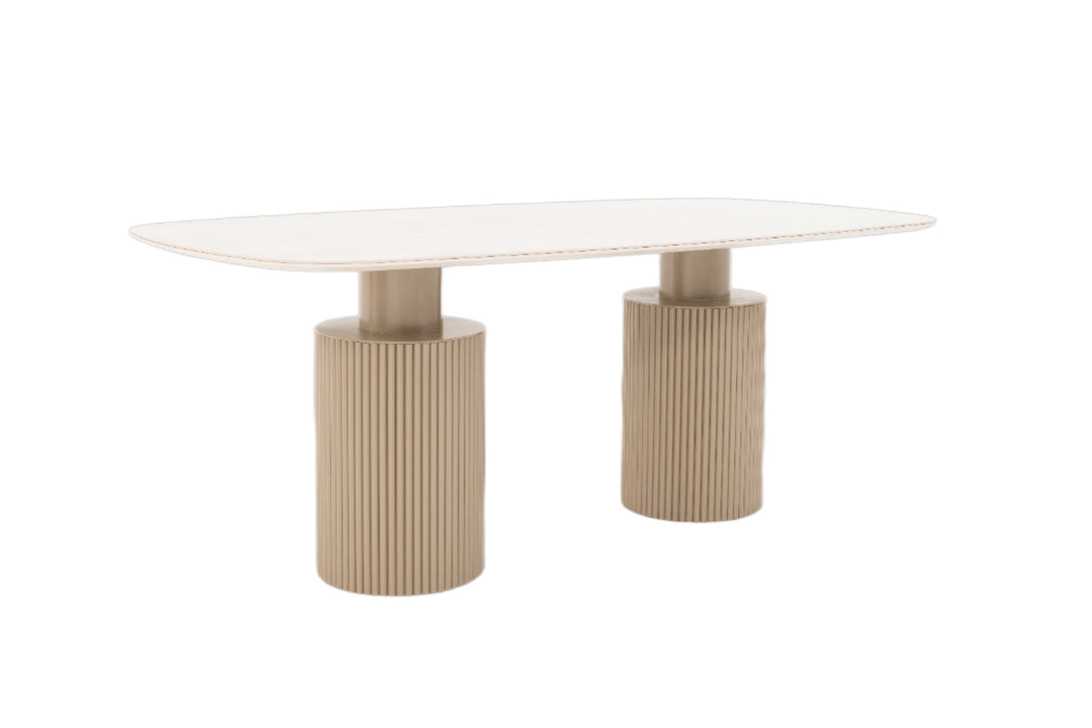Venice Esszimmer Set – Keramik Esstisch, Sideboard, Spiegel & 6 Stühle in Beige