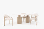 Venice Esszimmer Set – Keramik Esstisch, Sideboard, Spiegel & 6 Stühle in Beige