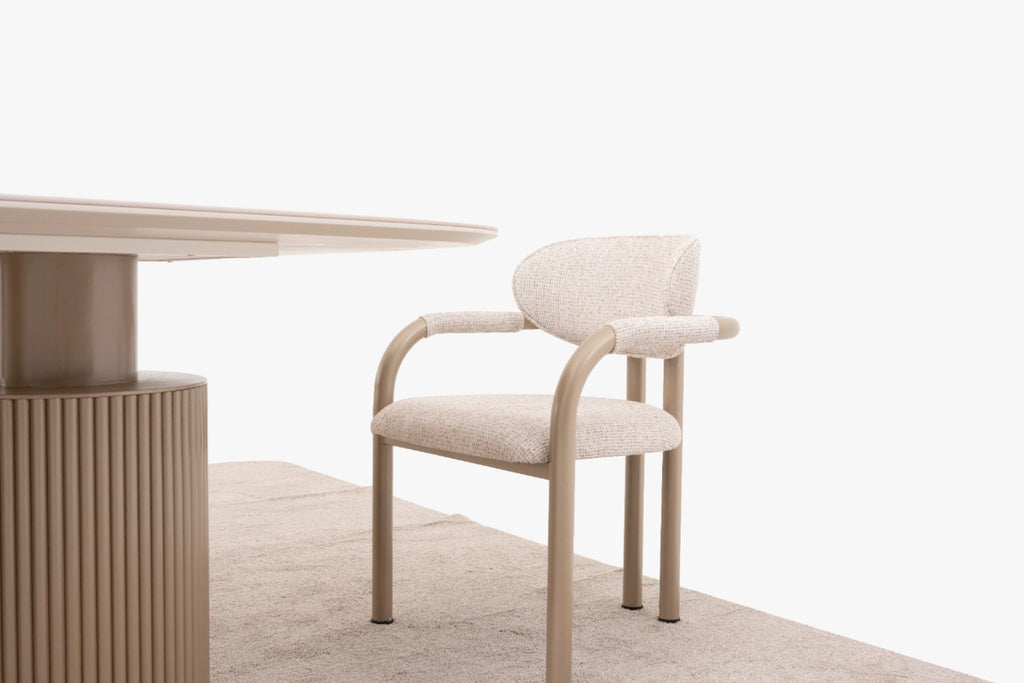 Venice Esszimmer Set – Keramik Esstisch, Sideboard, Spiegel & 6 Stühle in Beige