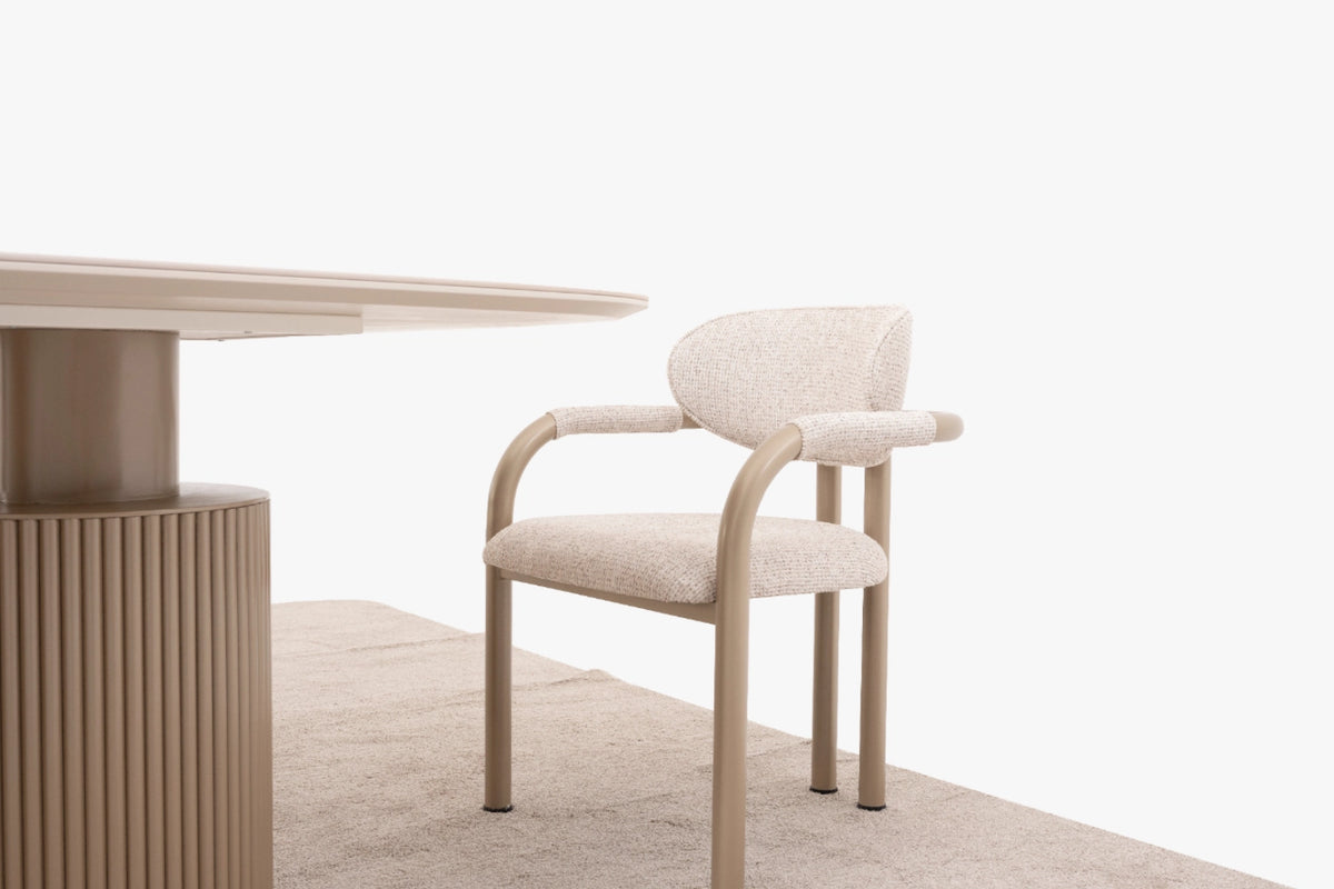 Venice Esszimmer Set – Keramik Esstisch, Sideboard, Spiegel & 6 Stühle in Beige